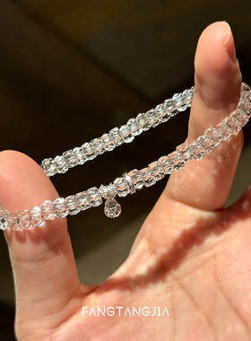 方糖家 爆闪！天然双A净体算盘直切刻面白水晶纯银葫芦手串手链女