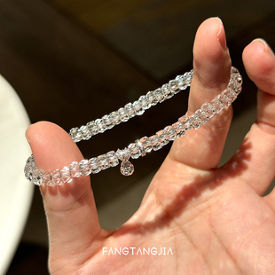 爆闪 方糖家 天然双A净体算盘直切刻面白水晶纯银葫芦手串手链女