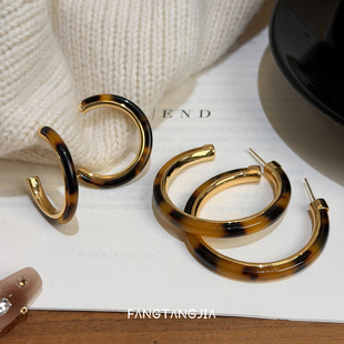 琥珀色豹纹圈圈耳环 本许我耀眼赵露思许妍同款 方糖家 高品质版