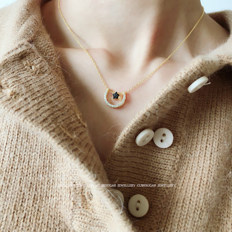 新增双面版！通体925纯银  弧形月牙月亮 黑色锆石星星项链锁骨链在类目 饰品/流行首饰/时尚饰品新, 项链中 - 来自Buy2taobao.com提供专业的淘宝代购服务