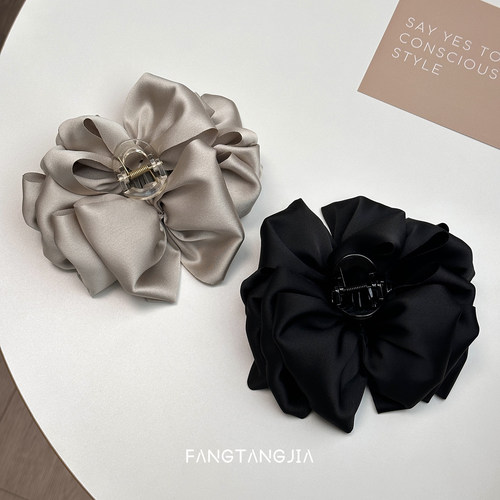 法式复古高档蝴蝶结缎面抓夹