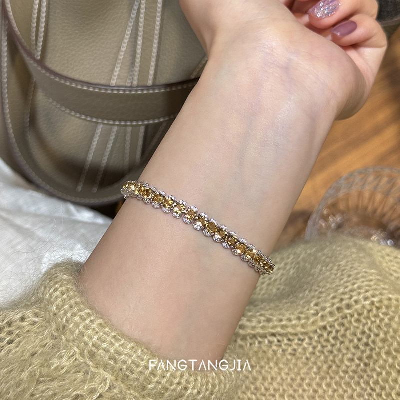 方糖家 复古蕾丝天然黄水晶纯银手链轻奢精致高级感2026新款女