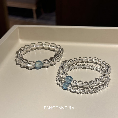 方糖家 露丝同款勇气之石天然净体双A白水晶魔鬼蓝海蓝宝手串女款