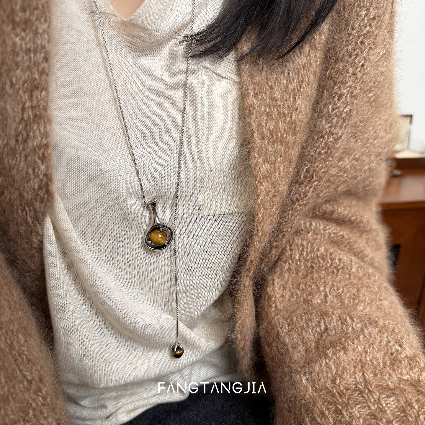 方糖家 复古美拉德虎眼石银色花瓶毛衣项链2025新款小众设计气质,饰品/流行首饰/时尚饰品新,项链,淘宝优惠券,粉丝福利购,淘宝优惠卷