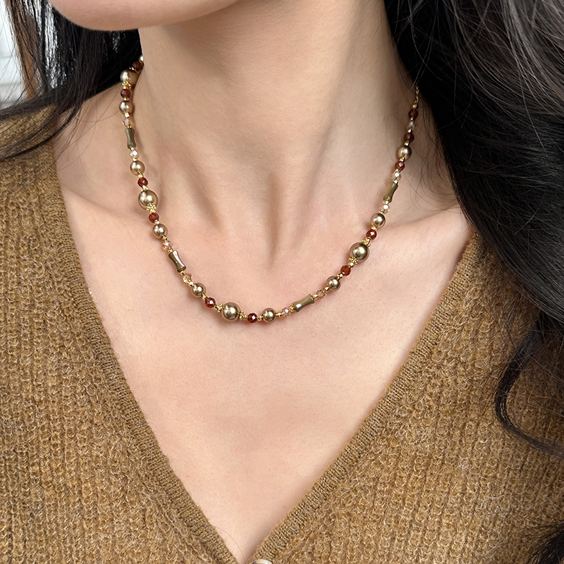 方糖家摩卡金棕珍珠玛瑙项链