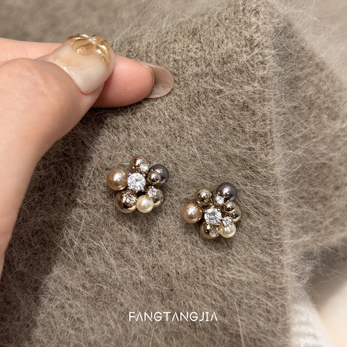 方糖家高级感珍珠锆石烟花耳钉