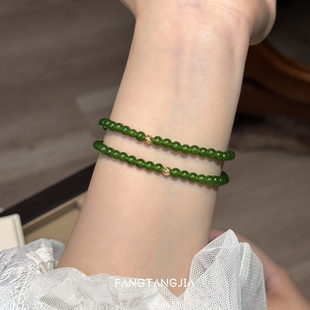 方糖家 气质显白绿色玉石碧玉色串珠弹力手链轻奢小众手串女款