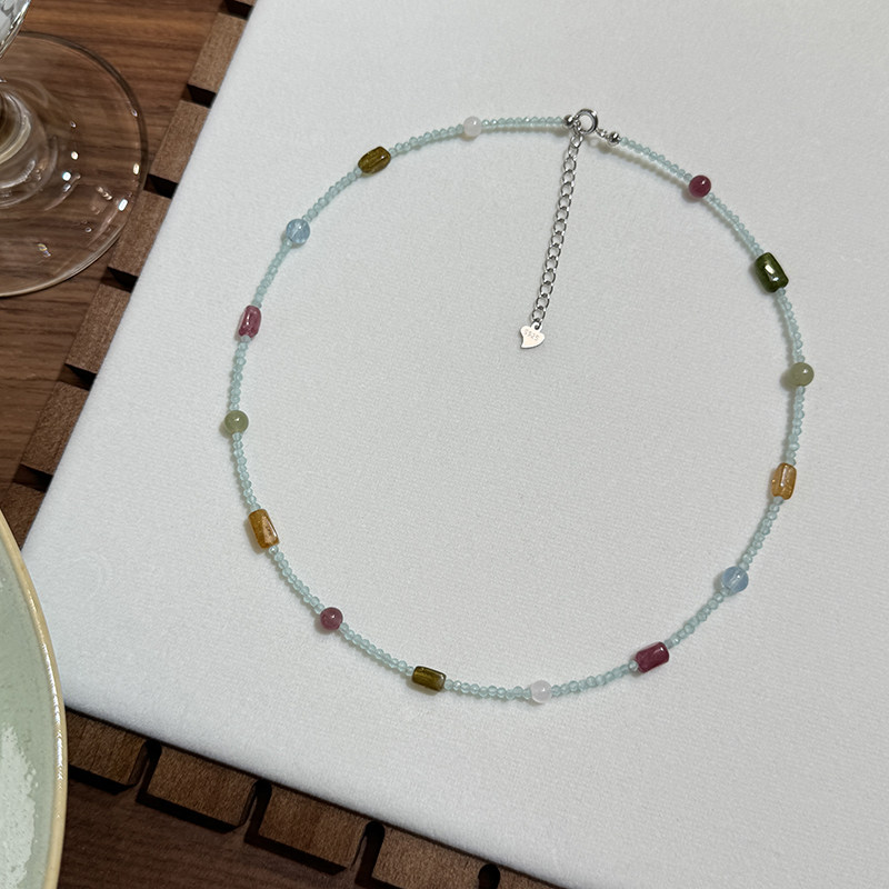 方糖家 原创显白轻奢碧玺串珠S925纯银锁骨链项链女款2026新款