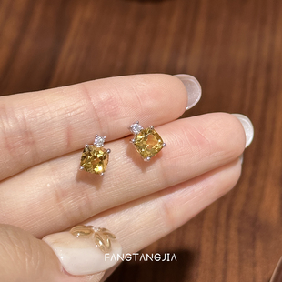 方糖家 适合夏天耳钉女 天然黄水晶方糖纯银耳环轻奢小众2026新款