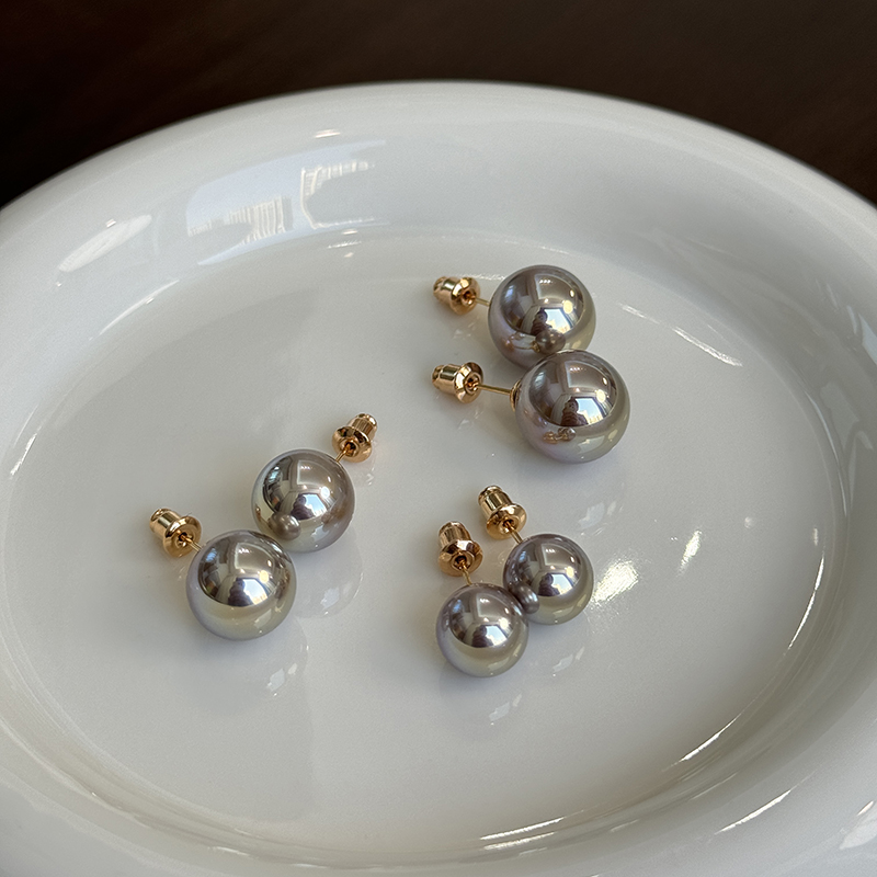 方糖家伴彩魔镜紫咖强光珍珠耳环