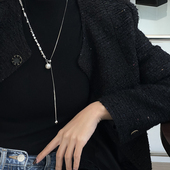 秋冬碎银子长款 方糖家 四色珍珠 抽拉蛇骨毛衣链高级感项链配饰女