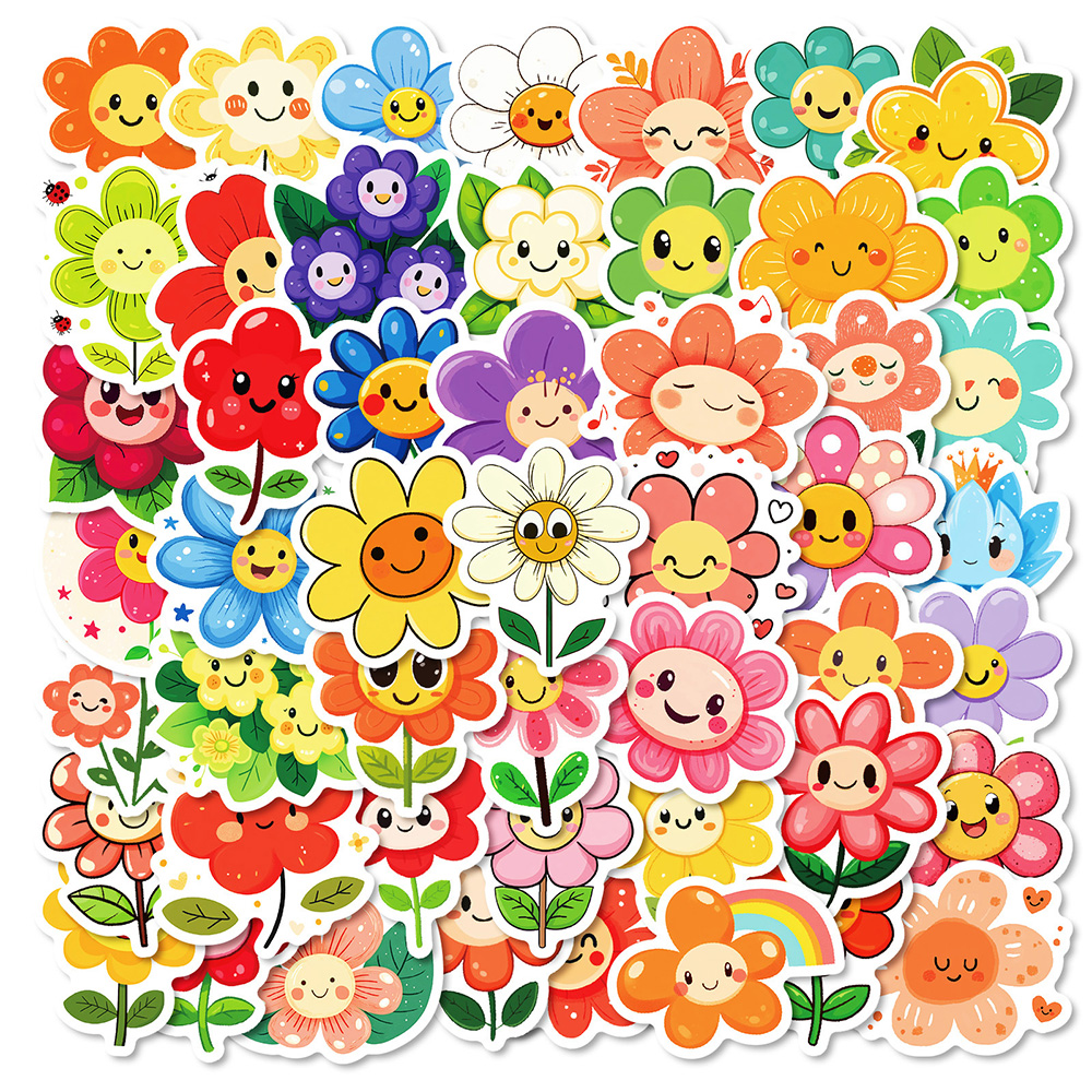 100张小花笑脸可爱治愈贴纸小清新ins风彩绘笔记本手机ipad贴画