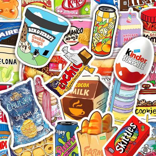 100张卡通ins风零食贴纸可爱涂鸦少女心装饰手账本手机壳贴画