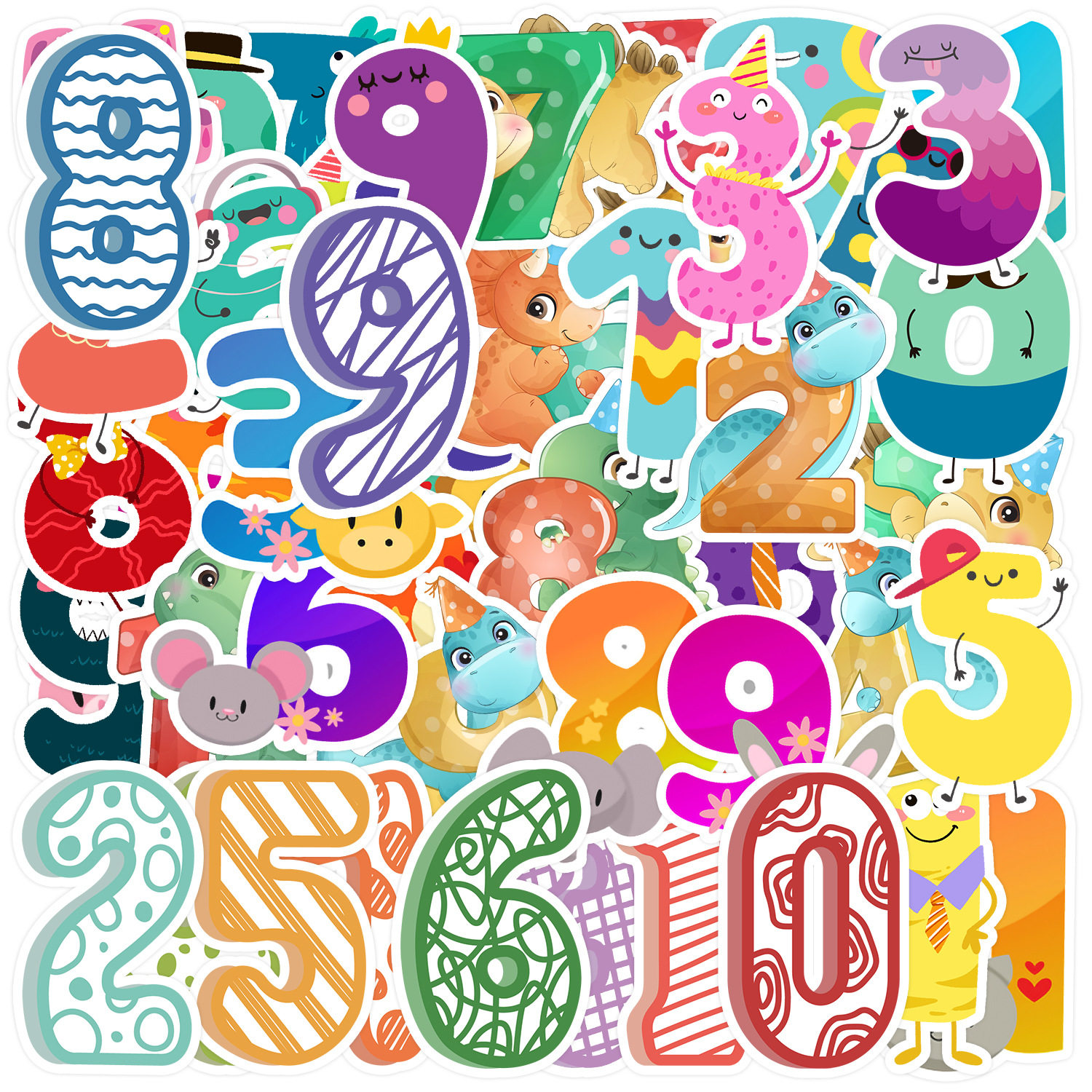 96张数字卡通贴纸可爱创意教学儿童水杯手帐桌面防水不留胶贴画