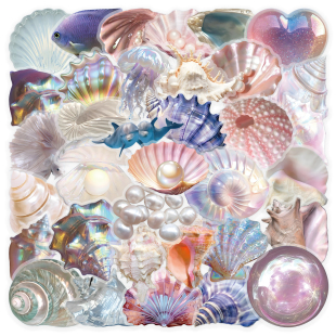 100张贝壳PET贴纸ins风写实创意自定义贴纸桌面冰箱门装 饰贴