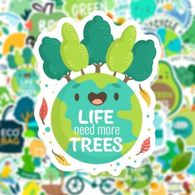 100张环保绿色贴纸保护地球绿化环保标志贴画装饰水杯手机壳防水