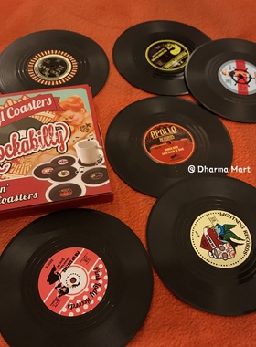 Rockabilly摇滚杯垫 迷你唱片杯垫 黑胶唱片防滑杯垫 6片装