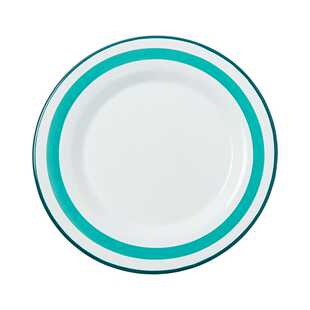 出口英国复古绿边白色圆形搪瓷菜盘 户外露营水果野餐盘