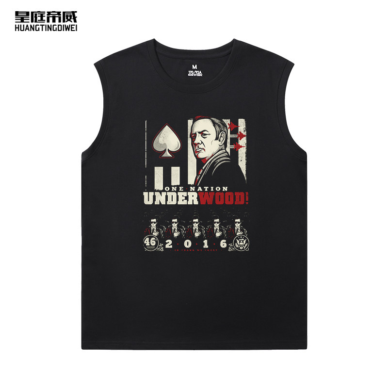 美剧纸牌屋短袖t恤男 underwood安德伍德 凯文史派西纯棉无袖背心