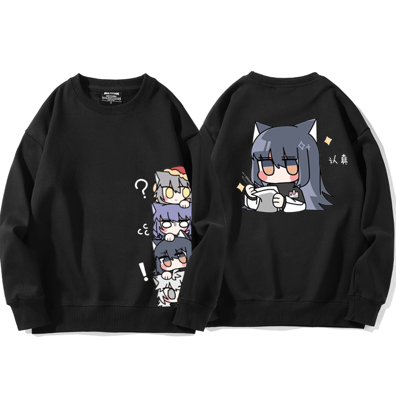 德克萨斯Q萌趣味连帽卫衣纯棉短袖百搭卡通T恤游戏宽松双狼组合潮