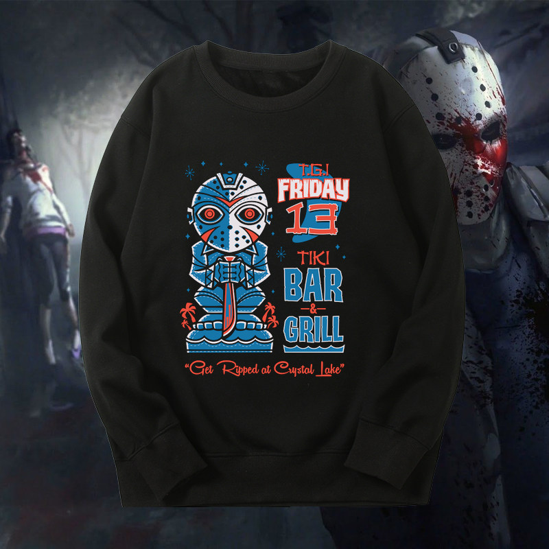 美国恐怖电影 十三号星期五 恐怖主题秋冬休闲圆领卫衣外套衣服男