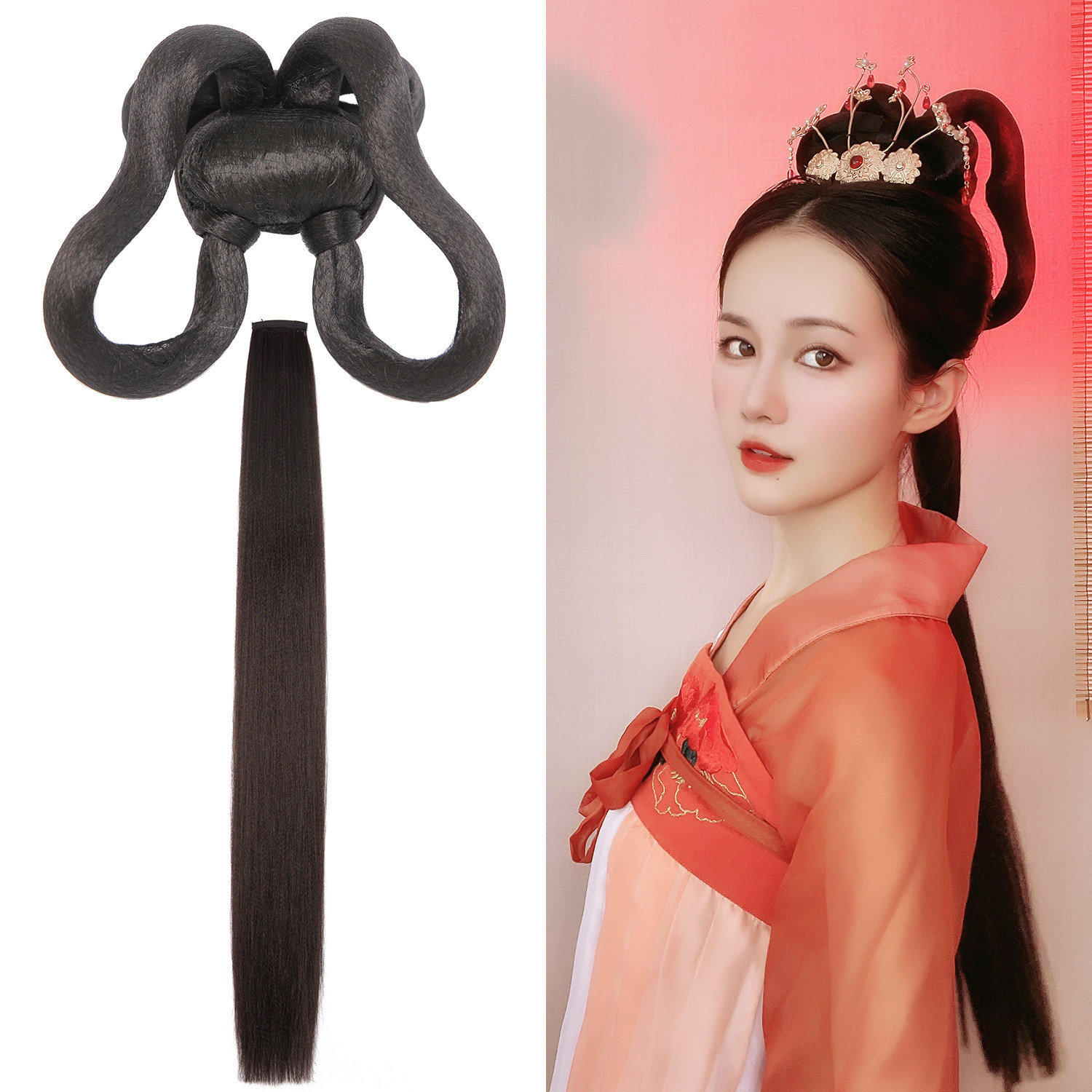 记川国风 原创与君歌弥纱郡主同款假发包发冠假发束唐风发型套餐