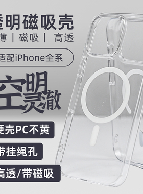 适用于iPhone17ProMAX16Pro15Promax/14Pro/苹果13/12/11磁吸不黄透明硬壳全包超薄高透手机壳