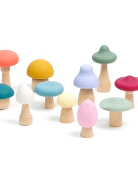 蒙氏早教仿真木制硅胶蘑菇认知配对玩具彩色硅胶婴幼儿益智玩具2+