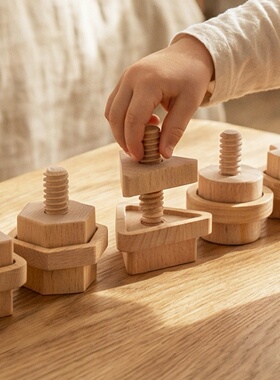 木制拧螺丝套装可穿线几何形状认知配对儿童益智早教精细动作玩具