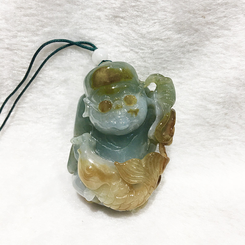 翡翠玉鱼吊坠 -翠玉红翡俏雕福贵有余玩件红翡俏雕福贵有余鱼玩件
