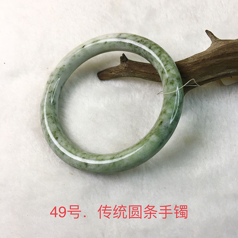 独山玉手镯南阳独山玉圆条手镯独玉绿白底飘花手镯独山玉圆条手镯