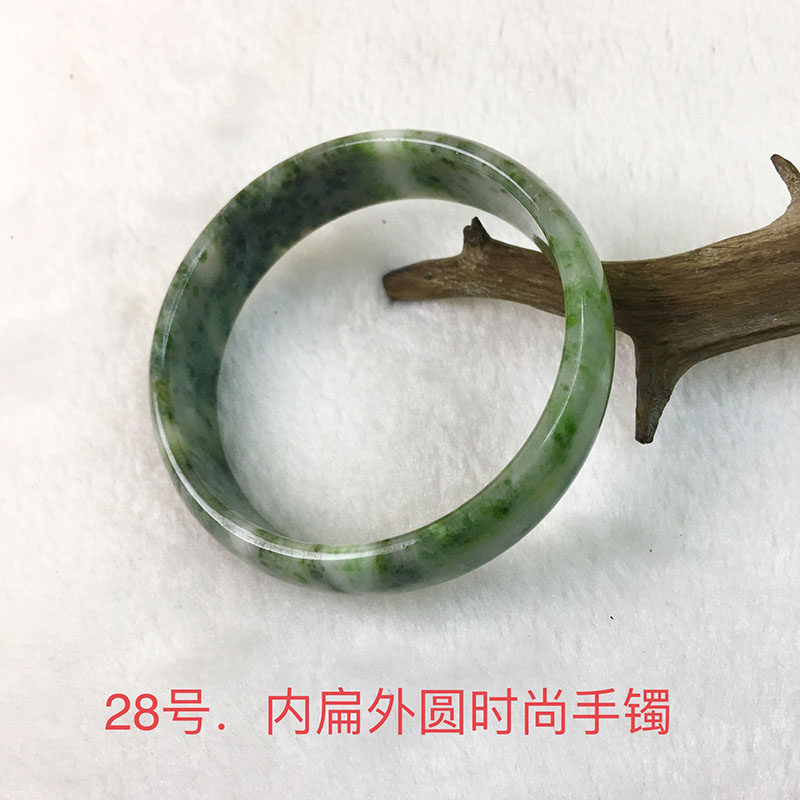 独山玉手镯南阳独山玉扁条手镯独玉绿白底飘花手镯独山玉扁条手镯