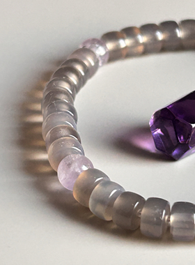 Fu利漏价 天然冰透烟紫玛瑙直切女款单圈手链高级灰冰透玛瑙手串