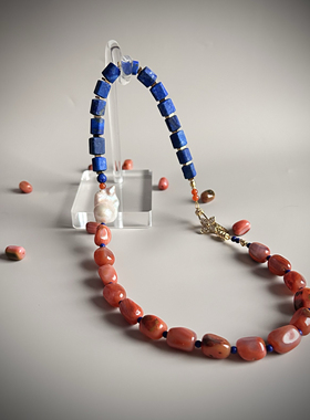 【浓颜】包浆南红原矿青金天然无优巴洛克项链故宫色系毛衣链