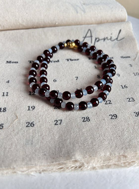 福利放漏  天然酒红色石榴石天然石复古颈链女简约时尚