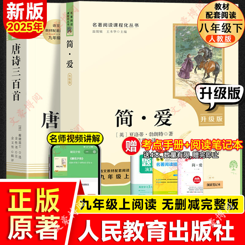 赠考点】原著正版九年级下册简爱 儒林外史必读课外书老师推荐初三文学名著我是猫9下人教版格列佛游记契诃夫短篇小说名著阅读书目