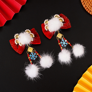儿童毛球发夹古风流苏边夹仙气毛绒夹子发饰国风发卡新款汉服头饰