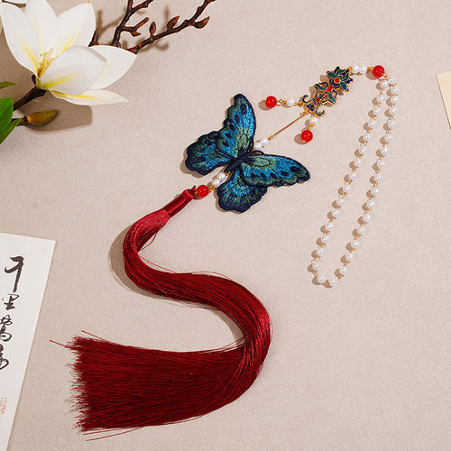 双面刺绣蝴蝶后压流苏穗子禁步