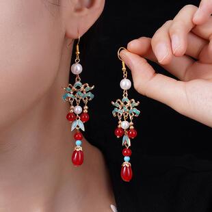 新中式国风烧蓝耳坠螺旋耳夹古法工艺耳钩耳环耳饰搭配马面裙旗袍