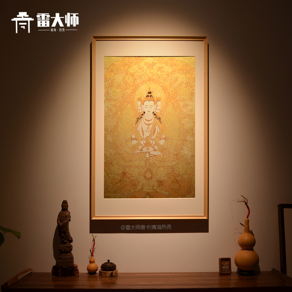 大日如来唐卡挂画 刺绣藏传佛像客厅玄关装饰画新中式沙发背景