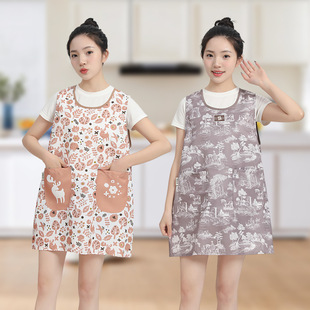 马甲款 围裙夏季 无袖 围腰透气防水防油厨房围裙印花背心罩衣女 式