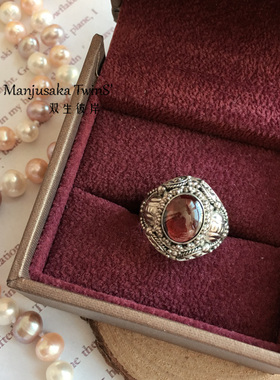 925纯银饰品石榴石镶嵌戒指