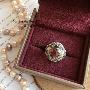 双生彼岸 925纯银戒指 纯银饰品首饰 大颗石榴石镶嵌戒指