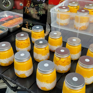 杨枝甘露奶茶杯子一次性带盖贴纸饮料瓶子专用透明食品级摆摊商用