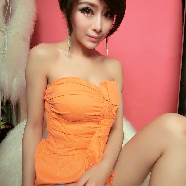 露背短款大蝴蝶结荷叶边显瘦裹胸抹胸可爱T恤上衣小洋装礼服 抹胸