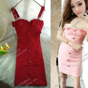 夜店女装性感显瘦包臀连衣裙蝴蝶结V领露背修身显瘦短铅笔裙