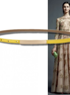 黄色1厘米装饰超细腰带女毛衣羽绒服大衣牛仔裤裙子配饰真皮皮带