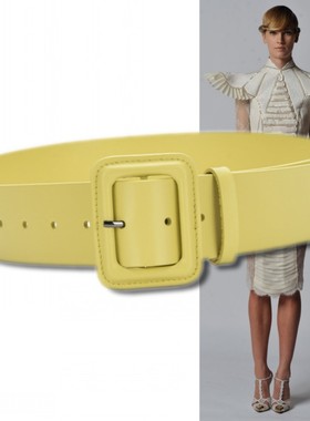 浅黄色女羽绒服大衣西装裙子配饰腰封收腰皮带4.6厘米真皮宽腰带