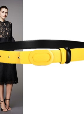 黄色牛皮装饰腰带2.8厘米女毛呢外套羽绒服棉服风衣配饰束腰皮带