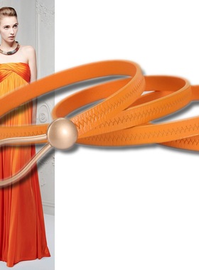 黄色装饰打结腰带质感通勤女连衣裙西装大衣配饰水滴扣真皮细皮带